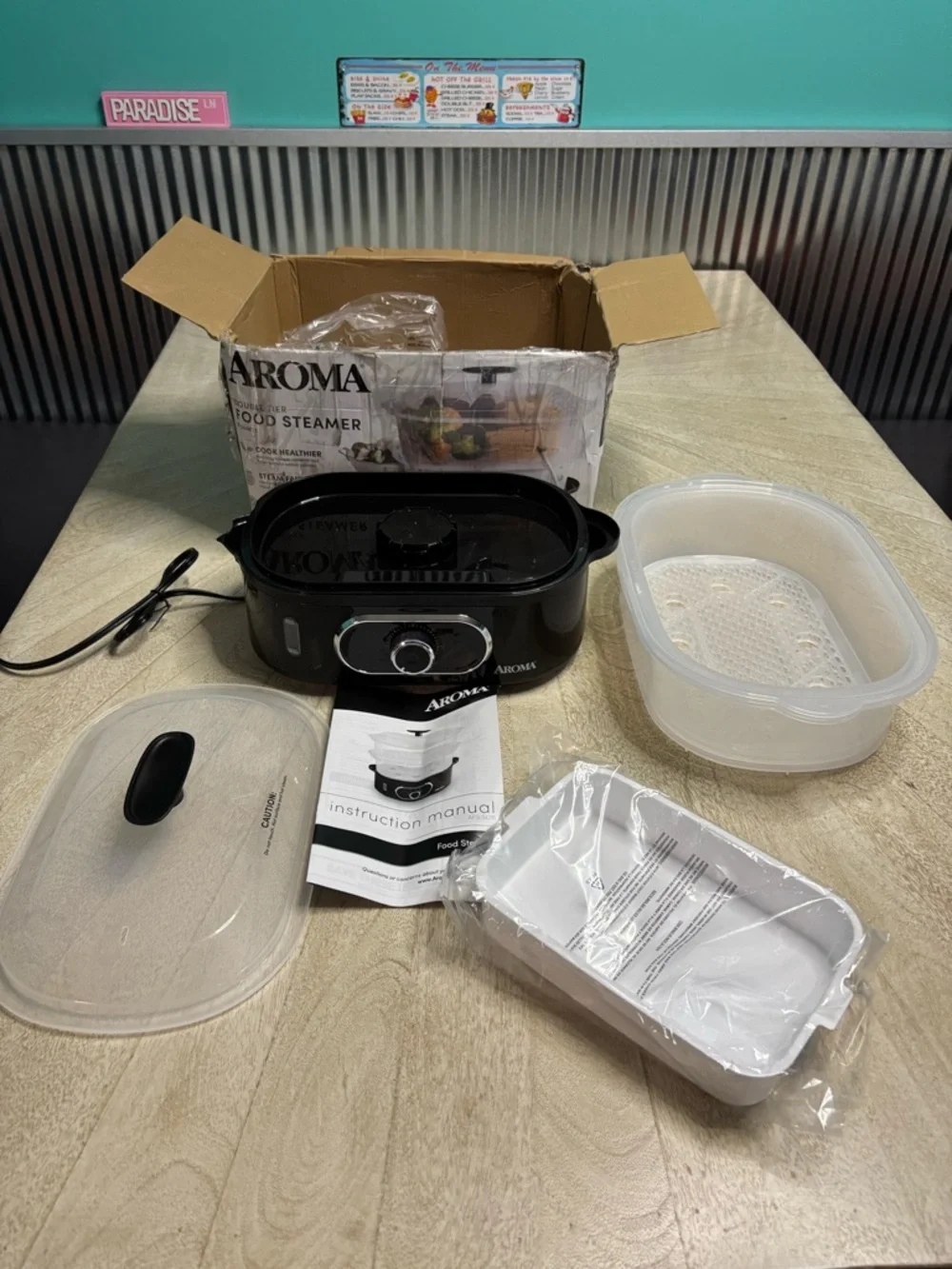Aroma Double-Tier Food Steamer - Black/Clear